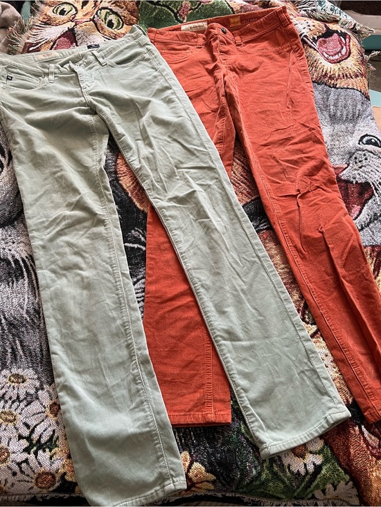 Ag Adriano Goldschmied Pants - Corduroy Pants in Sage Green and Rust - Classic Casual Fit